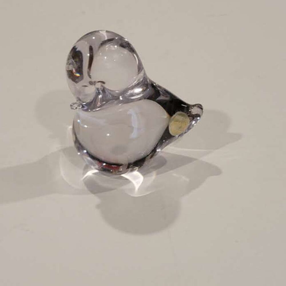 Vintage Clear Glass Chick Bird Figurine Paperweight Made in Sweden.